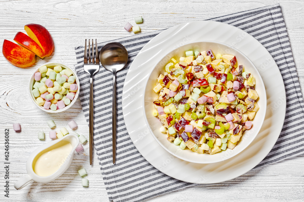 Sweet Apple Salad with celery, marshmallows, pecan Sweet Apple Salad with celery, marshmallows, pecan