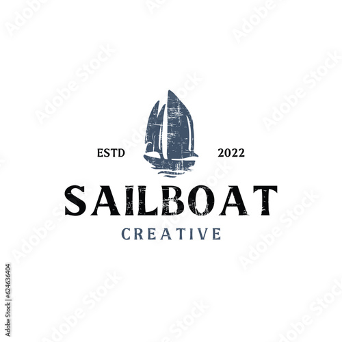 sailboat vintage logo design vector illustration
