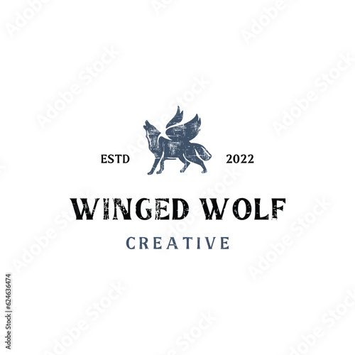winged wolf logo design vector illustration 