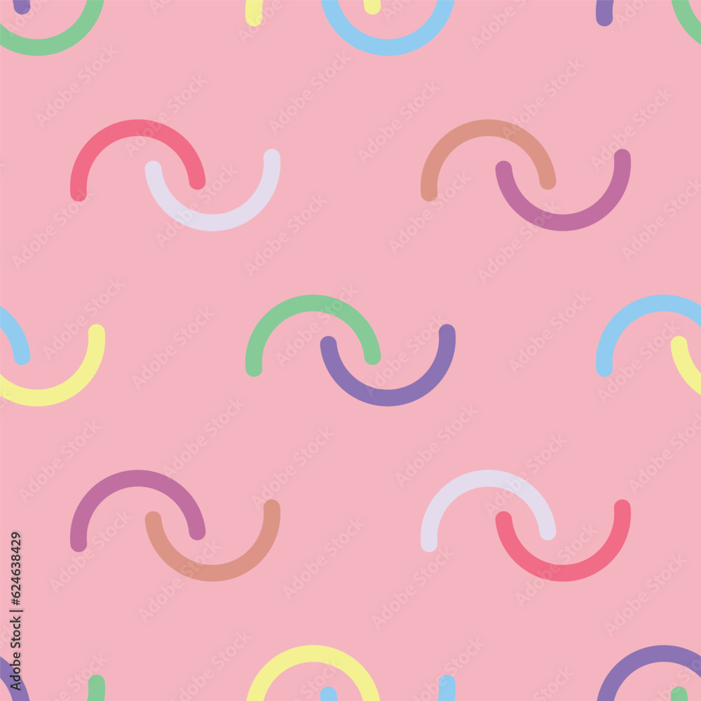 Seamless pattern with round shape, multi-colored on pink background. Vector illustration. Seamless pattern with round shape, multi-colored on pink background. Vector illustration.