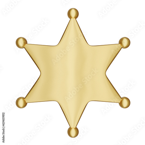 gold western sheriff badge isolated on white background element 3d illustration. gold western sheriff badge element isolated. gold western sheriff badge isolated element 3d render photo