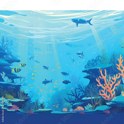 Marine Life Landscape - Ocean and underwater world with different inhabitants for print, video creation or web design graphics, user interface, cards, posters.GenerativeAI.