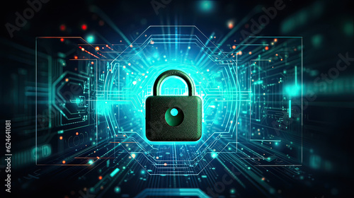 cybersecurity measures and concepts, such as encryption, firewalls, or biometric authentication, to highlight the importance of online security. AI generative