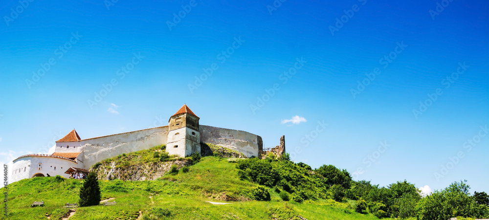 View of the Rasnov Fortress. Transylvania, Romania. Banner