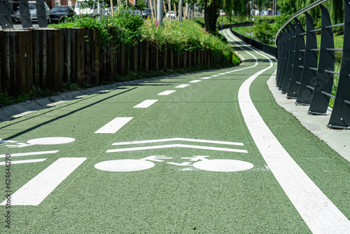 New cyclist paths built in the modern city for ecological bicycle transport, Sibiu, Romania photo