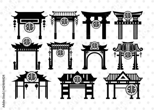 Chinese Gate Circle Monogram, Chinese Gate SVG, Chinese Svg, Torii Gate Svg, Gate Svg, Chinese Gate Circle Monogram Bundle, SB00021
