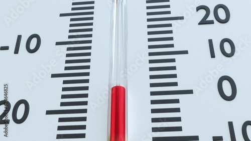 Close up of rising temperature in a white thermometer. Animation showing the rising red temperature in a thermometer scoop.