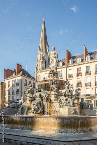 View at the fountain on Royal place in Nantes, France
