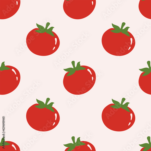 Pattern of ripe tomatoes on a pink background in cartoon flat style