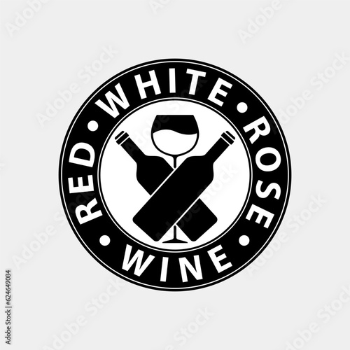 Wine logo with wine bottle and wineglass. Vector Illustration