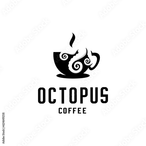 vector illustration of an octopus or tentacle wrapped around a cup of coffee	