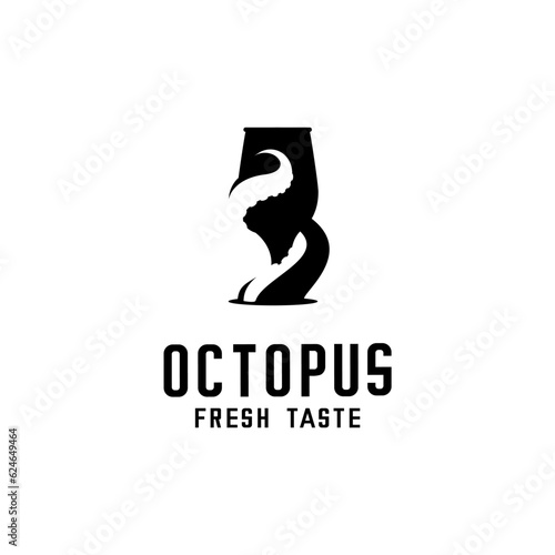 vector illustration of an octopus or tentacle wrapped around a glass of wine