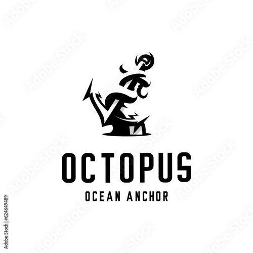 vector logo octopus tentacles carrying sea ship anchor