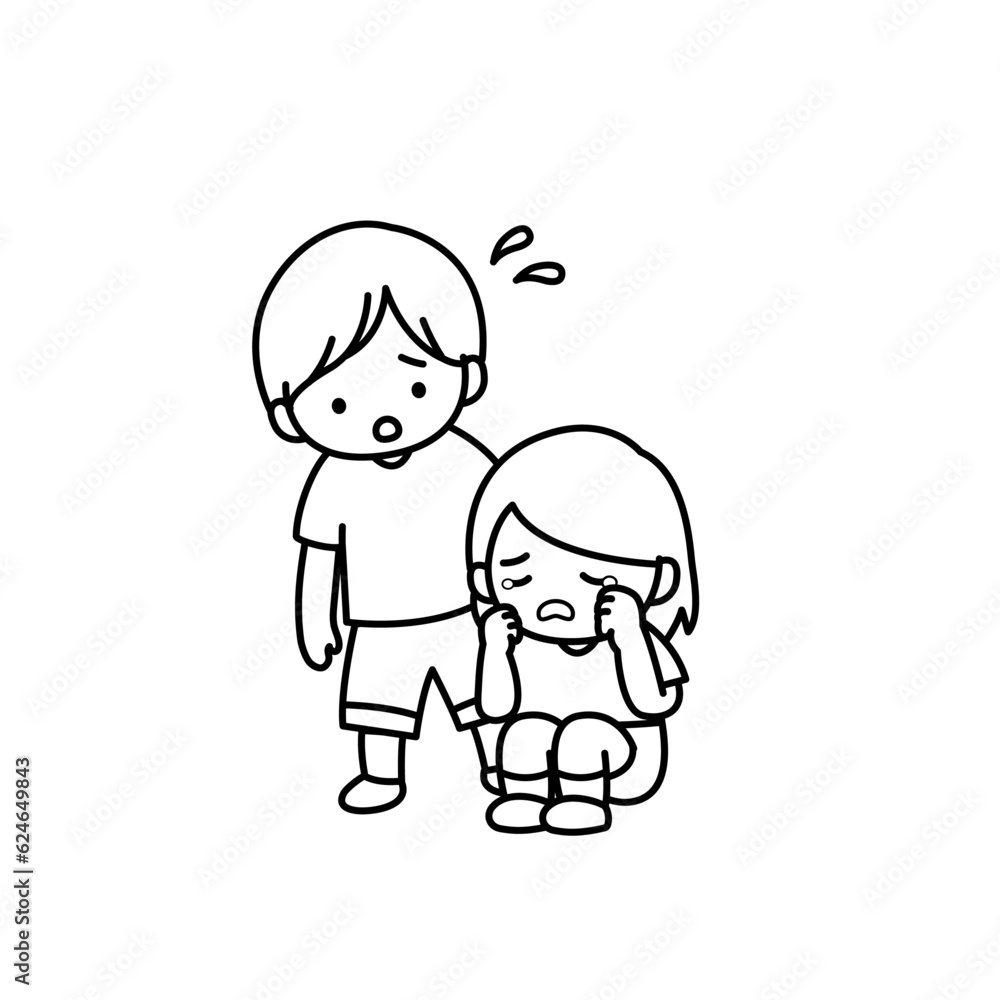 泣いている女の子と心配する男の子 泣いている女の子と心配する男の子