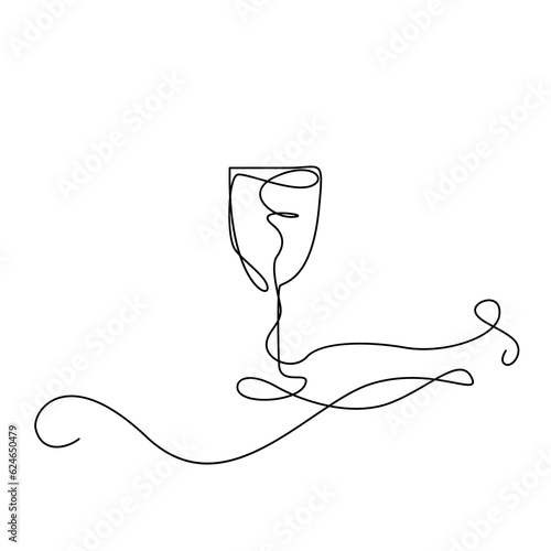 Wine Glass Continuous Line Draw, Minimalistic Monoline Wineglass, Alcohol Drink Holiday Drawing