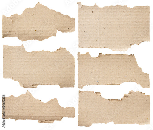 Brown Cardboard paper piece set isolated on white background