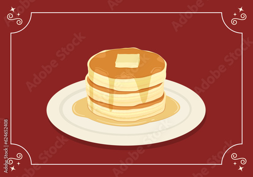 バターとシロップがかかったパンケーキ（ホットケーキ）のベクターイラスト