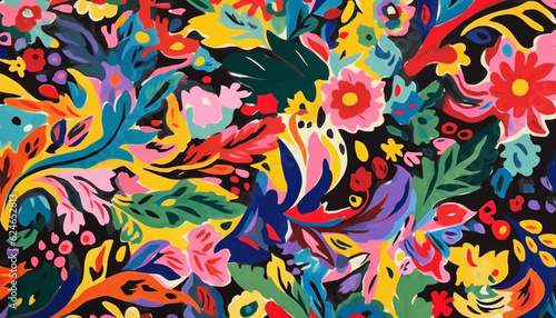 Magical abstract vibrant floral pattern  Generative AI
