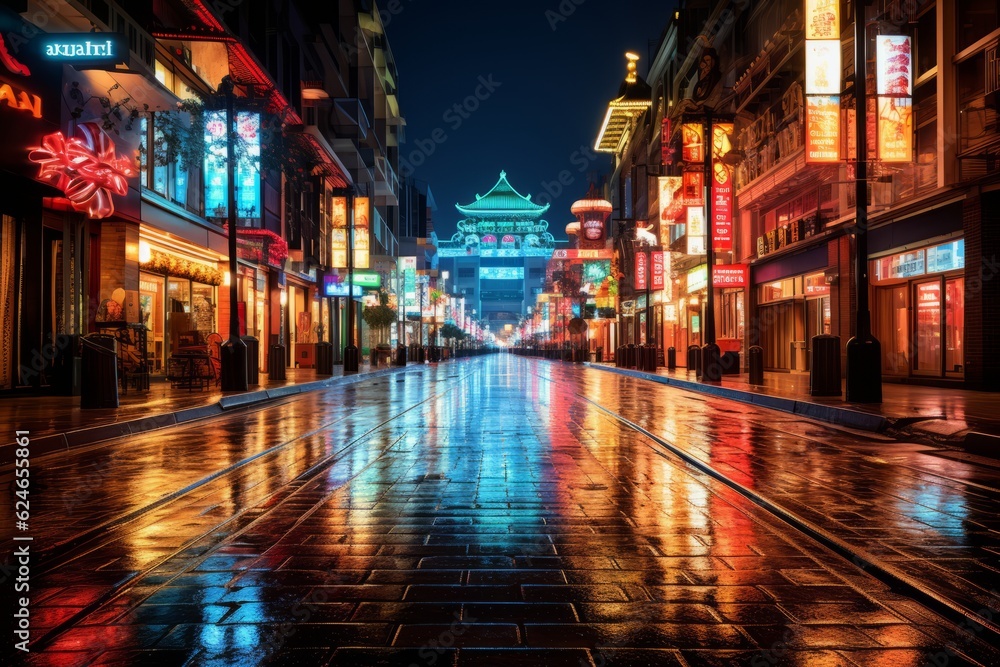 Bustling City Street At Night, Generative AI