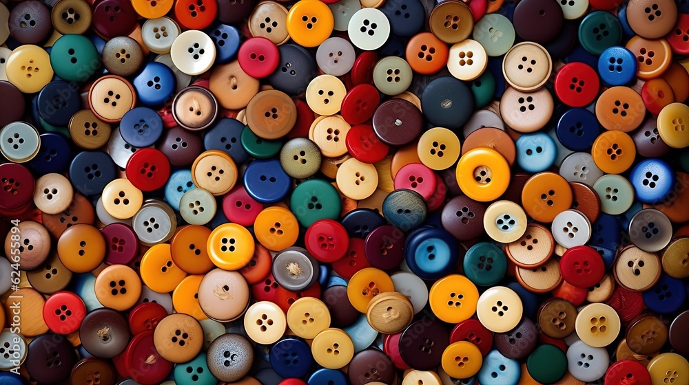 Many different buttons close-up. Created with Generative Ai technology. Many different buttons close-up. Created with Generative Ai technology.