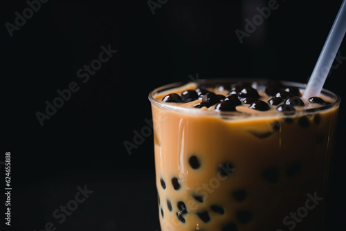 Milk boba tea macro, close up, Generative AI photo