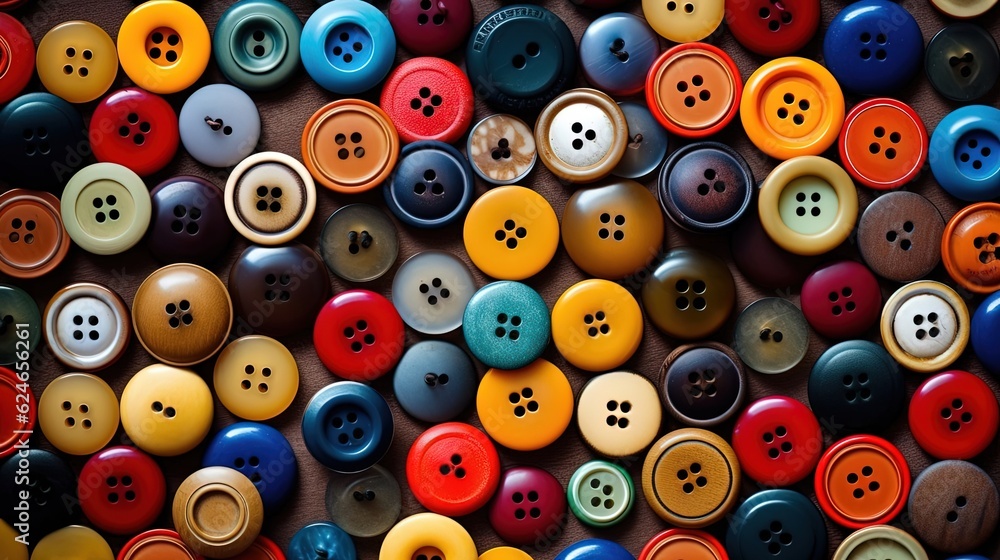 Fototapeta premium Many different buttons close-up. Created with Generative Ai technology.