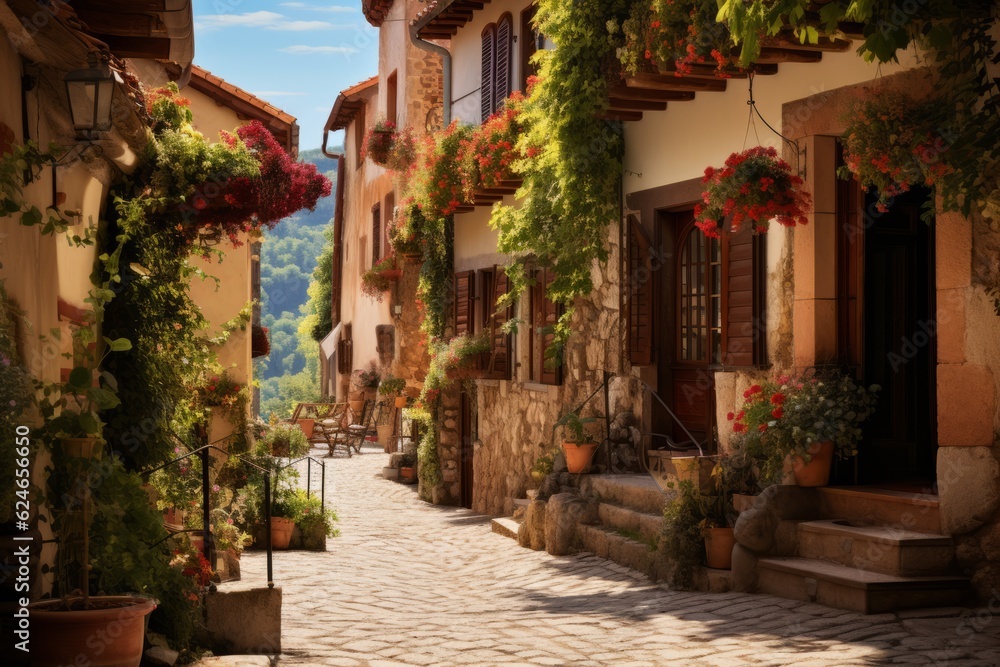 Naklejka premium Charming European Village, Generative AI