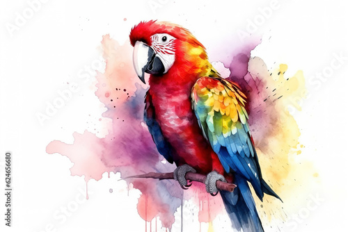 Watercolor painting of a parrot on a white background. Birds. Wildlife Animals. Illustration, generative AI. © yod67
