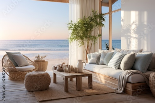 Coastal Inspired Living Room, Generative AI © ManusiaIkan