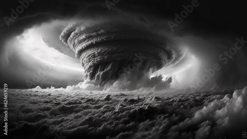 black and white tornado whirlwind cloud landscape. Generative AI