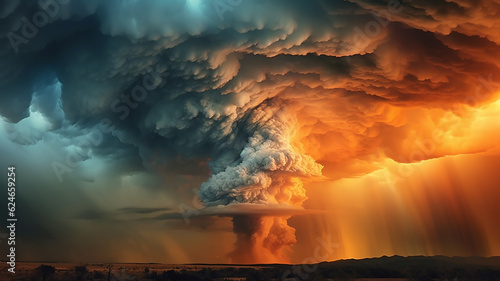 tornado disaster sunset bright colors meteorology. Generative AI