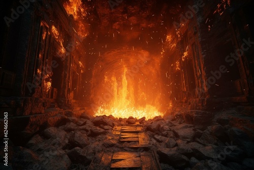 Enormous fiery portal of underworld, mythos access to the afterlife or infernal realm. Generative AI