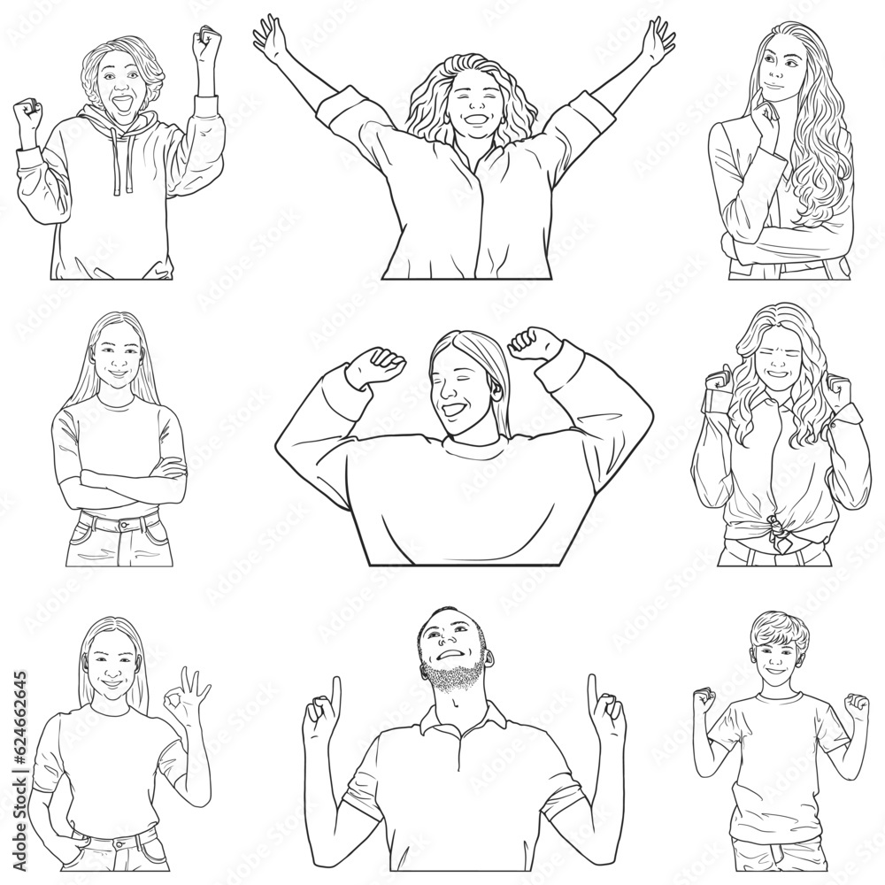 bundle line art various illustrations of human poses and expressions bundle line art various illustrations of human poses and expressions