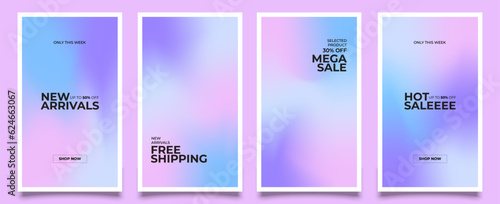 Instagram story templates. Beautiful modern art poster cover design. Invitation, greeting card or post template with gradient. Wavy pink gradient layout wallpaper set. Eps 10

