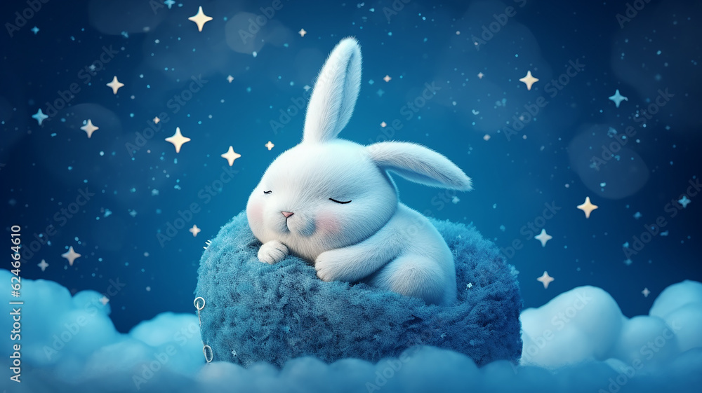 Cute Little Bunny Rabbit Sleeping On A Cloud Watercolor Drawing cute-little-bunny-rabbit-sleeping-on-a-cloud-watercolor-drawing
