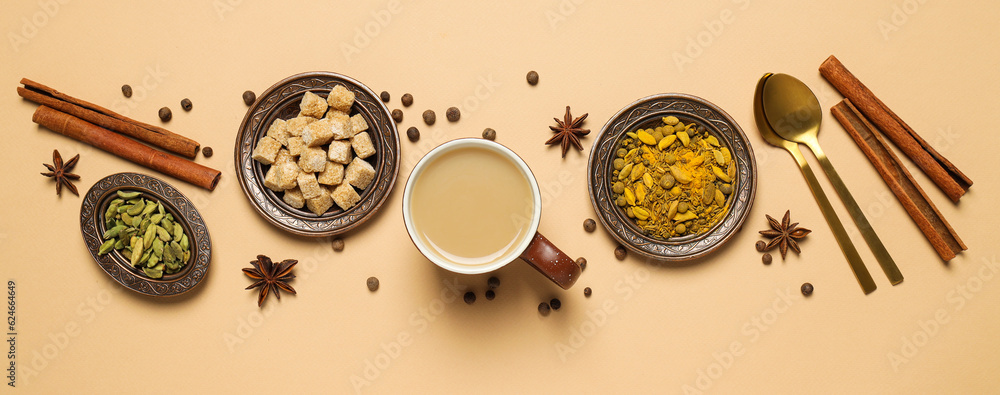 Traditional Indian hot drink with milk and spices - Masala tea