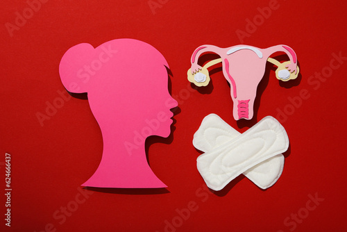 Means of feminine hygiene during menstruation  on a red background