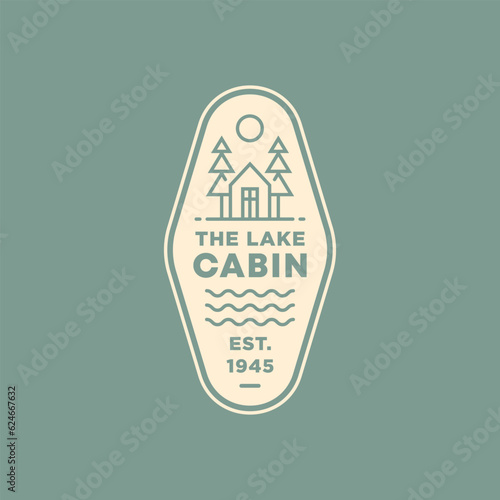 minimalist the lake cabin or cottage rent house badge icon logo template vector illustration design. simple modern lake cabin, forest cabin, log cottage logo concept