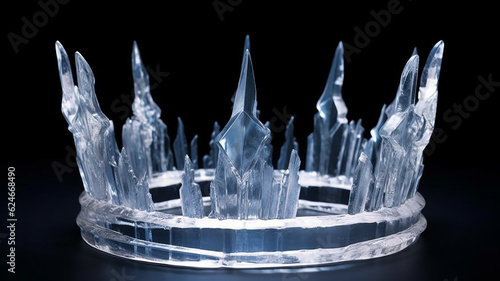 tiara crown on a black background made of ice, diamonds. Generative AI photo