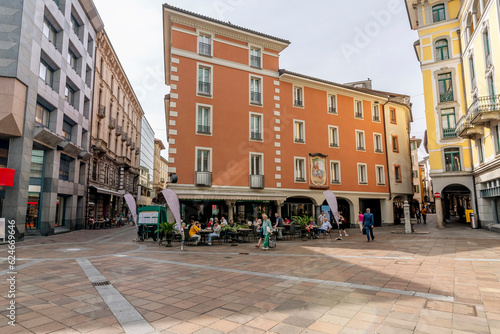 The central Piazza Dante Alighieri square in Lugano, Switzerland photo