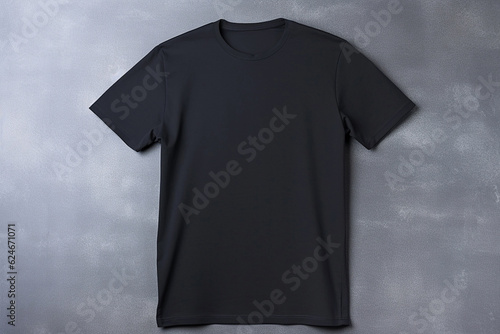 Black t-shirt with copy space on gray background