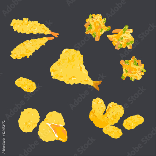 Set of Tempura. Japanese Food. Vector Illustration