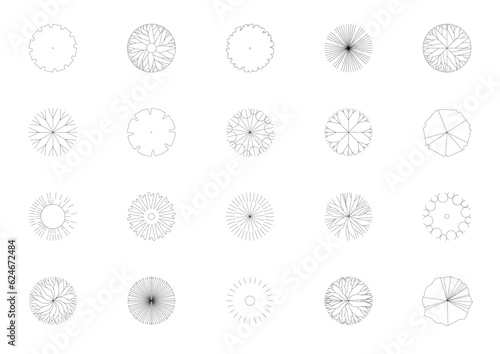 tree plan plant landscape architecture nature park garden collection vector. set tree outline environment top view illustration green urban bush. tree architecture flower outdoor silhouette.
