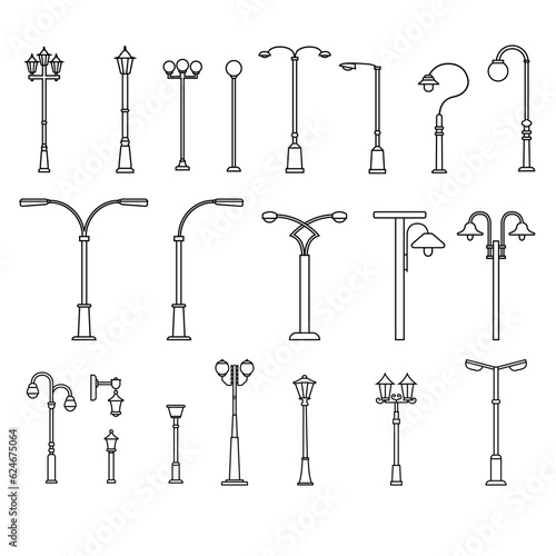 Street light vector icon set. Street lighting illustration sign collection. Flashlight symbol. lamp logo.