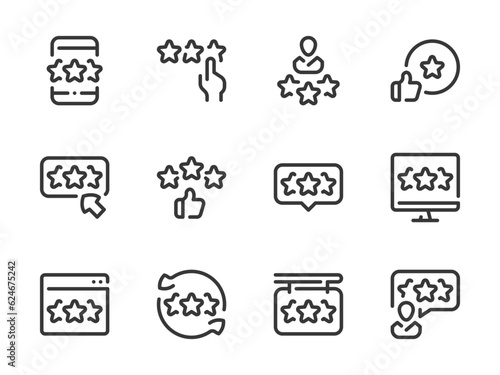 Rating vector line icons. Rank and Review outline icon set.