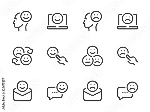 Testimonial and Emoticon vector line icons. Feedback and Emotions outline icon set.