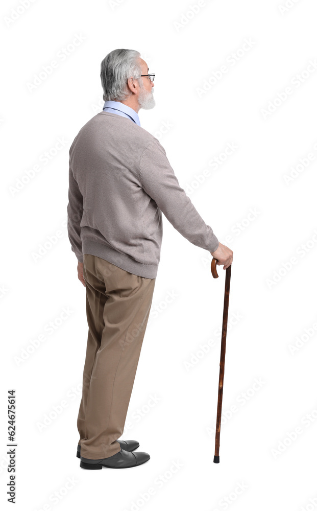 Senior man with walking cane on white background Senior man with walking cane on white background