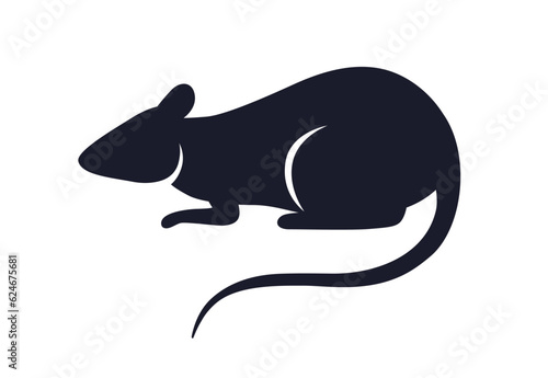 Rat, mouse, black silhouette, side view. Rodent animal with tail, pest profile. Oriental Chinese Zodiac astrology horoscope symbol. Flat vector illustration isolated on white background