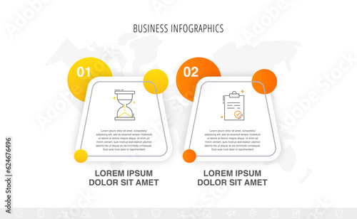 Infographics vector number options template with 2 steps and icons. Can be used for workflow layout, banner, diagram, business options, projects, web design, marketing