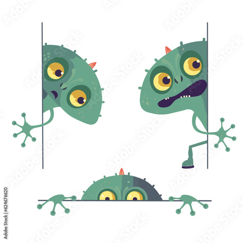 Cartoon aliens peeking out.
Transparent background.